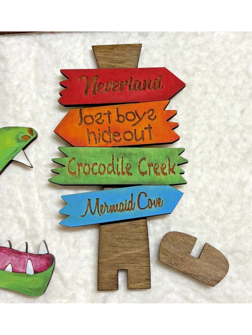 lot of 6 Pcs Peter Pan Tiered Tray Decor Set Wooden Signs - hand painted OOAK